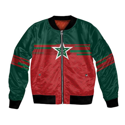 World Football 2026 Morocco Custom Bomber Jacket African Geometric Red Pattern - African Pride