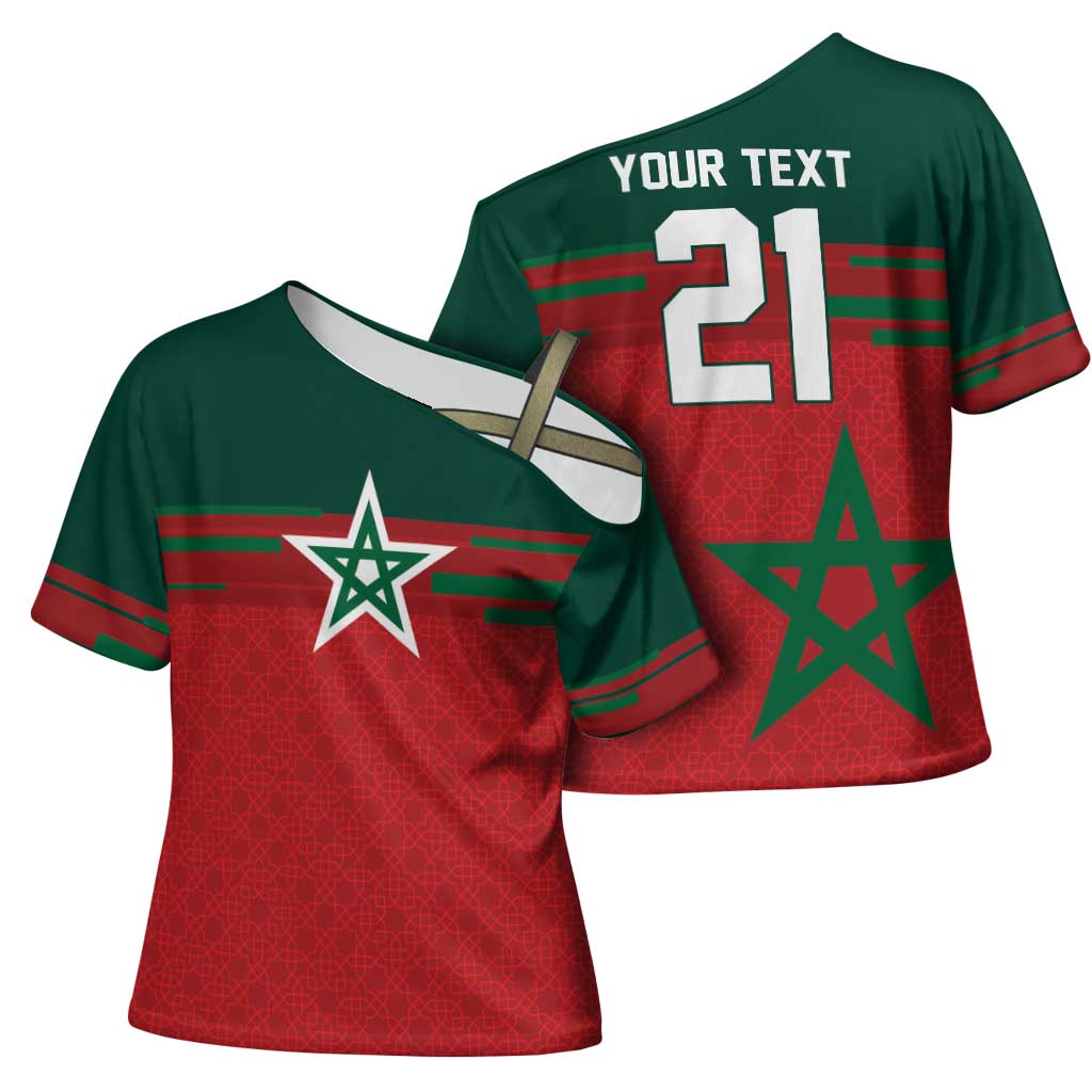 World Football 2026 Morocco Custom Cross Shoulder Shirt African Geometric Red Pattern - African Pride