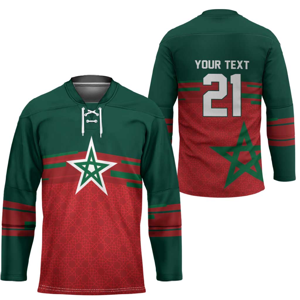 World Football 2026 Morocco Custom Hockey Jersey African Geometric Red Pattern - African Pride