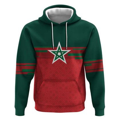 World Football 2026 Morocco Custom Hoodie African Geometric Red Pattern - African Pride