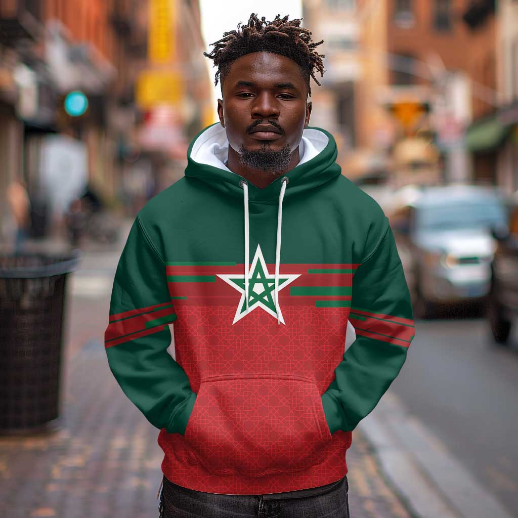 World Football 2026 Morocco Custom Hoodie African Geometric Red Pattern - African Pride