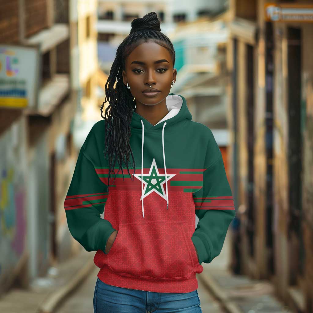 World Football 2026 Morocco Custom Hoodie African Geometric Red Pattern - African Pride