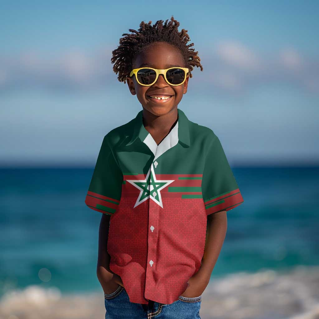 World Football 2026 Morocco Custom Kid Hawaiian Shirt African Geometric Red Pattern - African Pride