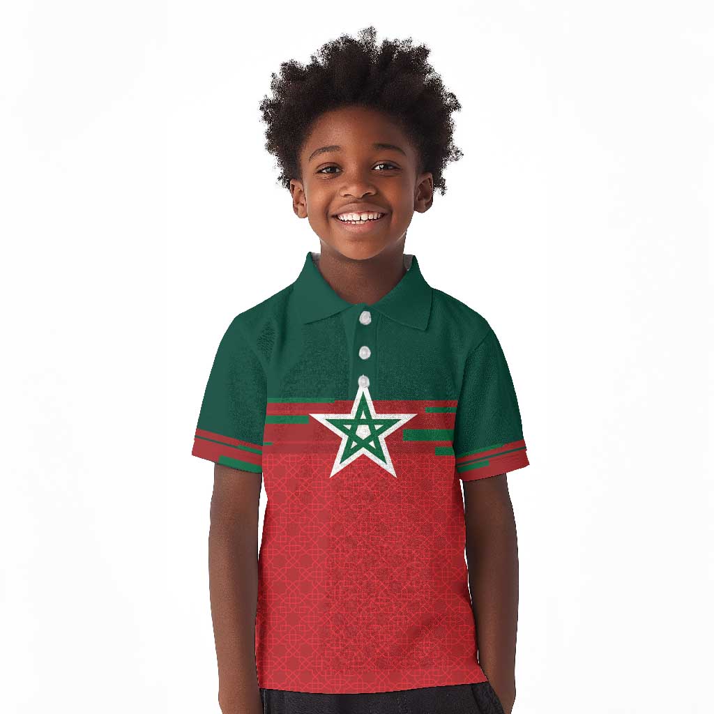 World Football 2026 Morocco Custom Kid Polo Shirt African Geometric Red Pattern - African Pride
