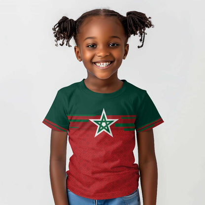 World Football 2026 Morocco Custom Kid T shirt African Geometric Red Pattern - African Pride