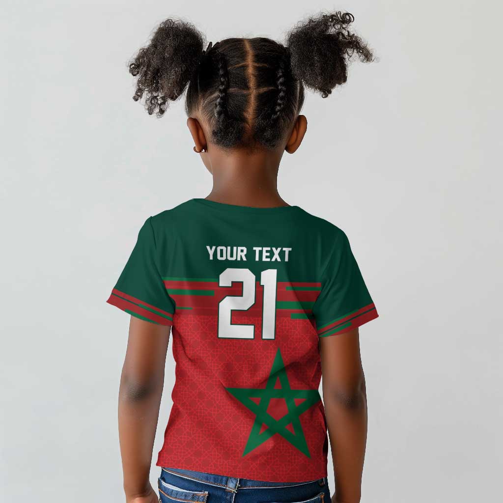 World Football 2026 Morocco Custom Kid T shirt African Geometric Red Pattern - African Pride