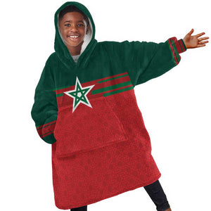 World Football 2026 Morocco Custom Kid Wearable Blanket Hoodie African Geometric Red Pattern - African Pride