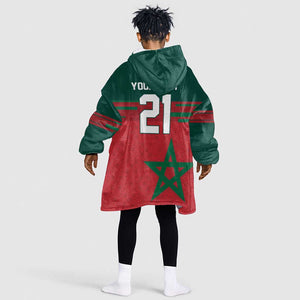 World Football 2026 Morocco Custom Kid Wearable Blanket Hoodie African Geometric Red Pattern - African Pride