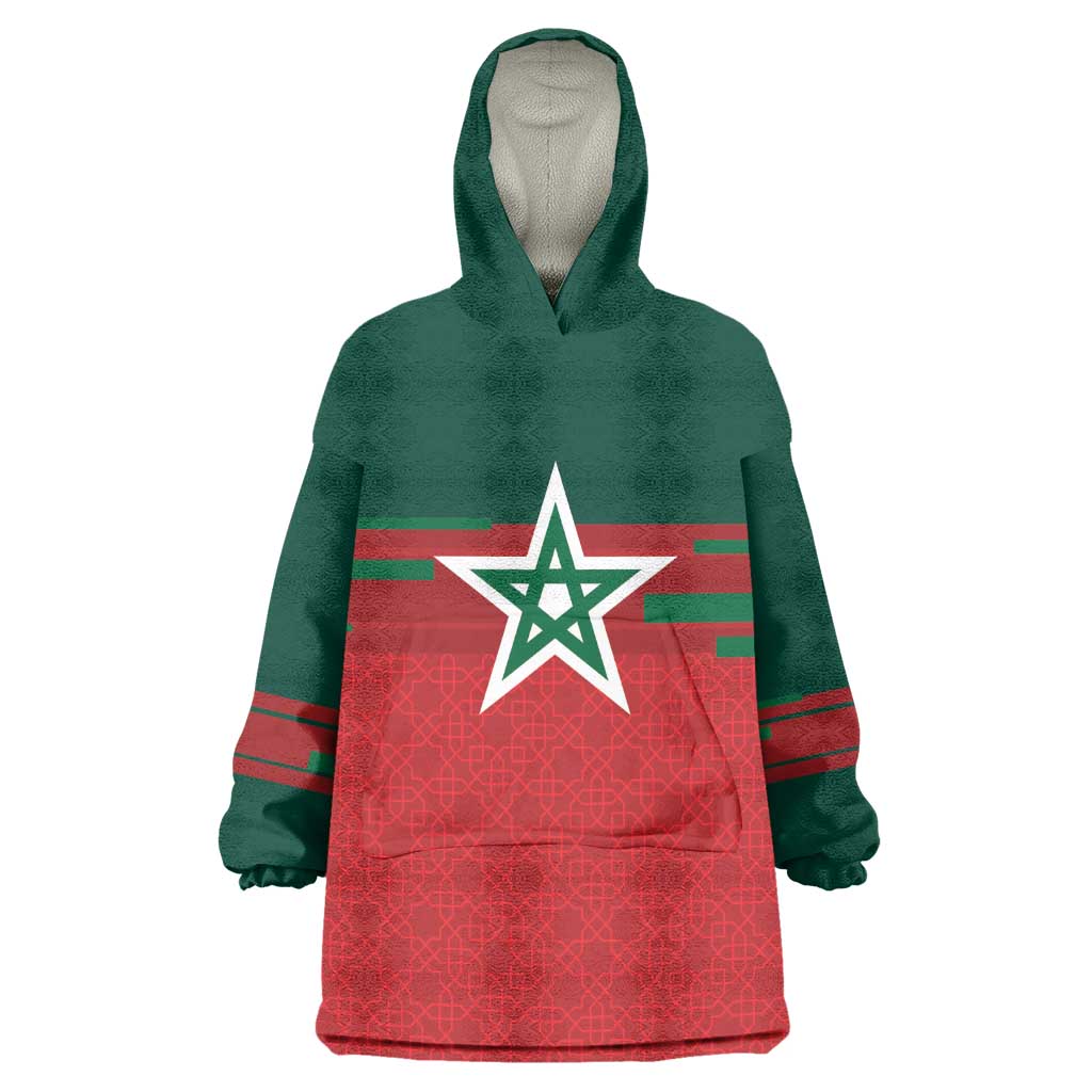 World Football 2026 Morocco Custom Kid Wearable Blanket Hoodie African Geometric Red Pattern - African Pride