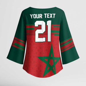 World Football 2026 Morocco Custom Kimono Sleeve Blouse African Geometric Red Pattern - African Pride