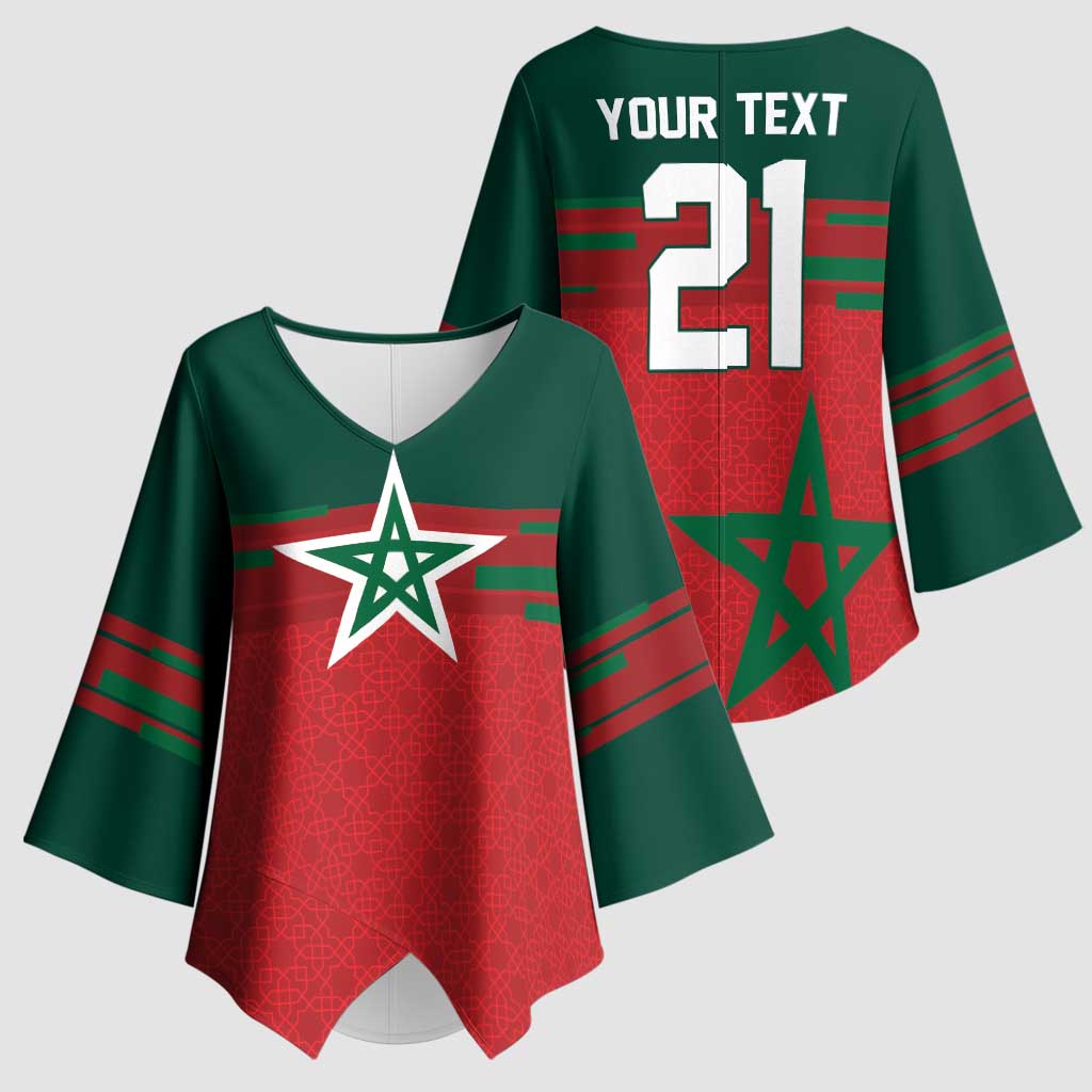 World Football 2026 Morocco Custom Kimono Sleeve Blouse African Geometric Red Pattern - African Pride