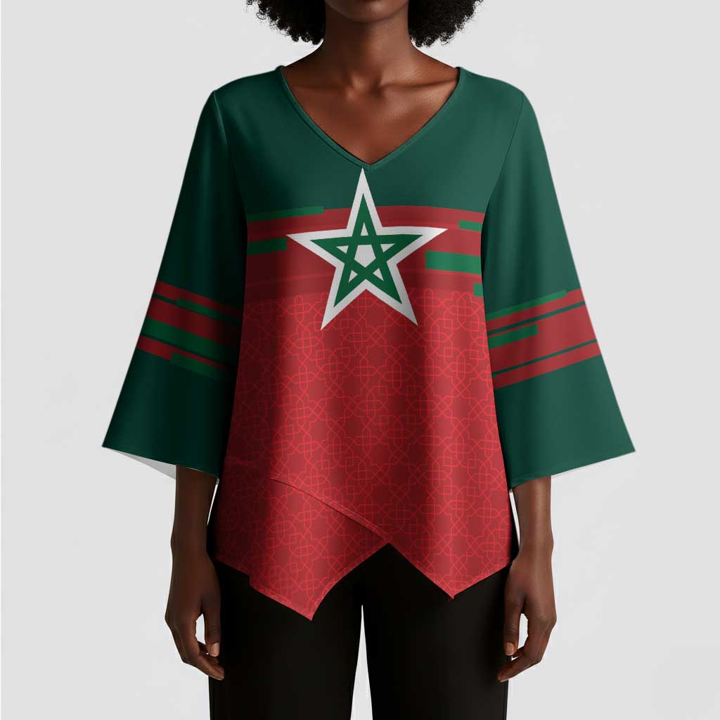 World Football 2026 Morocco Custom Kimono Sleeve Blouse African Geometric Red Pattern - African Pride