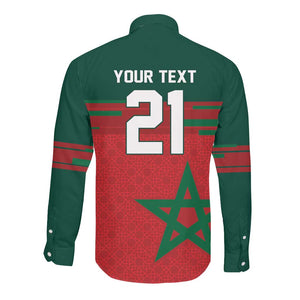 World Football 2026 Morocco Custom Long Sleeve Button Shirt African Geometric Red Pattern - African Pride
