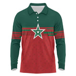 World Football 2026 Morocco Custom Long Sleeve Polo Shirt African Geometric Red Pattern - African Pride