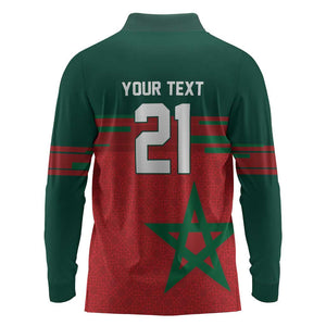 World Football 2026 Morocco Custom Long Sleeve Polo Shirt African Geometric Red Pattern - African Pride