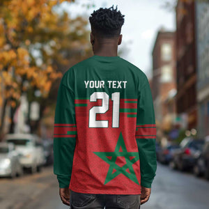 World Football 2026 Morocco Custom Long Sleeve Shirt African Geometric Red Pattern - African Pride