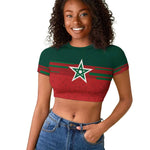 World Football 2026 Morocco Custom Raglan Cropped T shirt African Geometric Red Pattern - African Pride