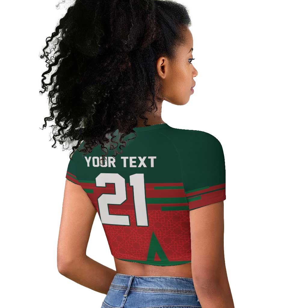 World Football 2026 Morocco Custom Raglan Cropped T shirt African Geometric Red Pattern - African Pride