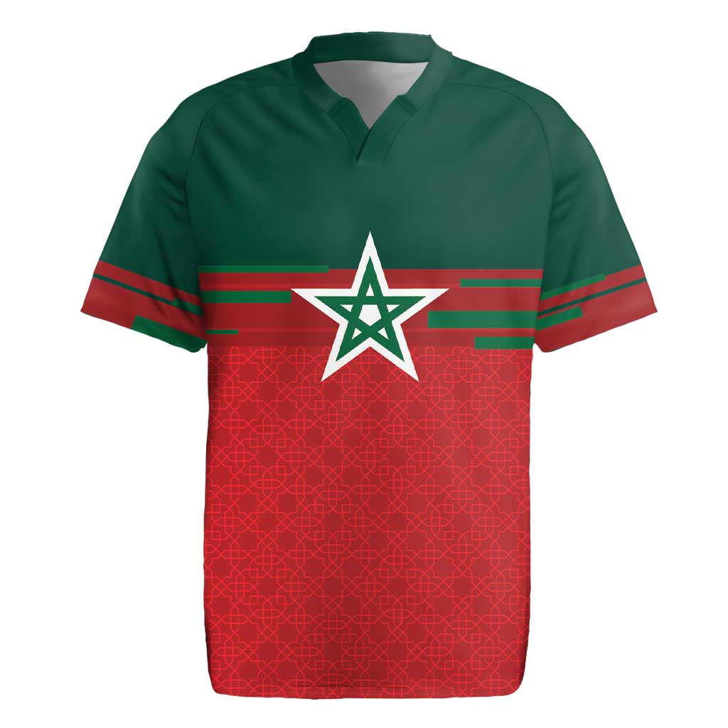 World Football 2026 Morocco Custom Rugby Jersey African Geometric Red Pattern - African Pride