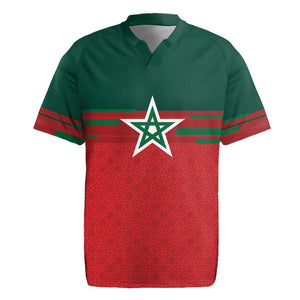 World Football 2026 Morocco Custom Rugby Jersey African Geometric Red Pattern - African Pride