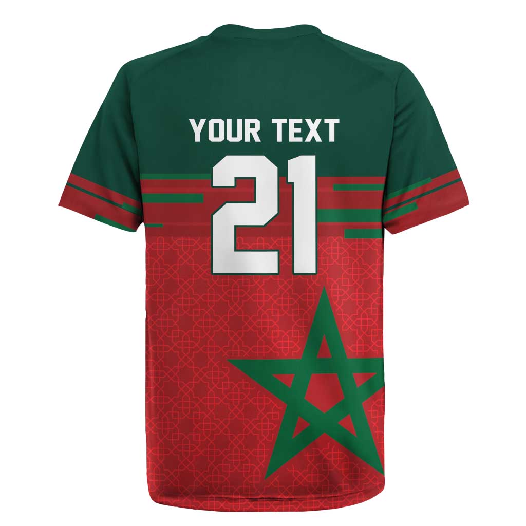 World Football 2026 Morocco Custom Rugby Jersey African Geometric Red Pattern - African Pride
