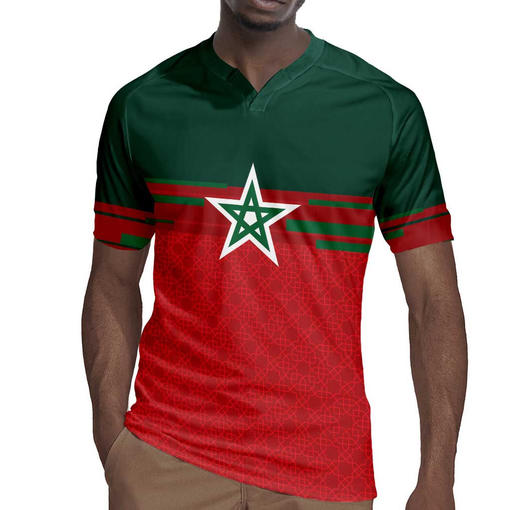 World Football 2026 Morocco Custom Rugby Jersey African Geometric Red Pattern - African Pride