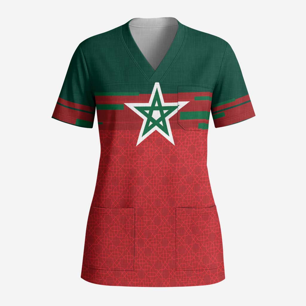 World Football 2026 Morocco Custom Scrub Top African Geometric Red Pattern - African Pride