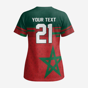 World Football 2026 Morocco Custom Scrub Top African Geometric Red Pattern - African Pride