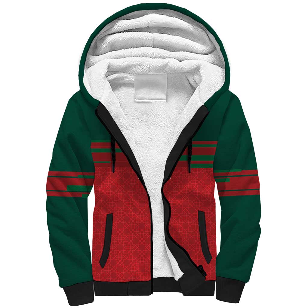 World Football 2026 Morocco Custom Sherpa Hoodie African Geometric Red Pattern - African Pride