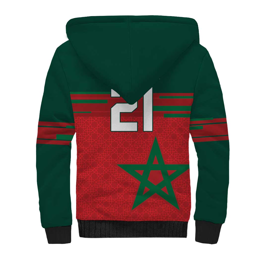 World Football 2026 Morocco Custom Sherpa Hoodie African Geometric Red Pattern - African Pride
