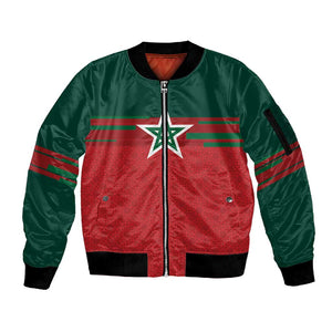 World Football 2026 Morocco Custom Sleeve Zip Bomber Jacket African Geometric Red Pattern - African Pride