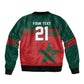 World Football 2026 Morocco Custom Sleeve Zip Bomber Jacket African Geometric Red Pattern - African Pride