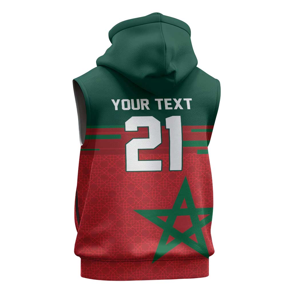 World Football 2026 Morocco Custom Sleeveless Zip Hoodie African Geometric Red Pattern - African Pride
