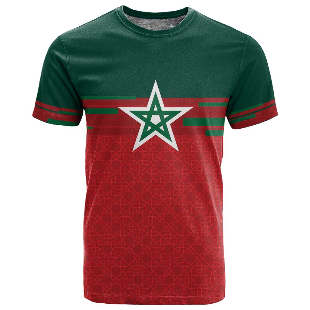 World Football 2026 Morocco Custom T shirt African Geometric Red Pattern - African Pride
