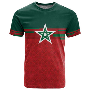 World Football 2026 Morocco Custom T shirt African Geometric Red Pattern - African Pride