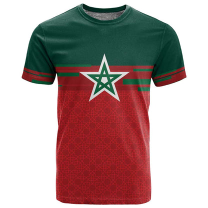 World Football 2026 Morocco Custom T shirt African Geometric Red Pattern - African Pride