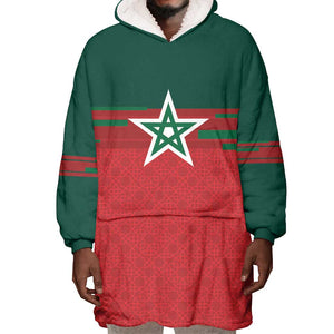 World Football 2026 Morocco Custom Wearable Blanket Hoodie African Geometric Red Pattern - African Pride