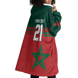 World Football 2026 Morocco Custom Wearable Blanket Hoodie African Geometric Red Pattern - African Pride