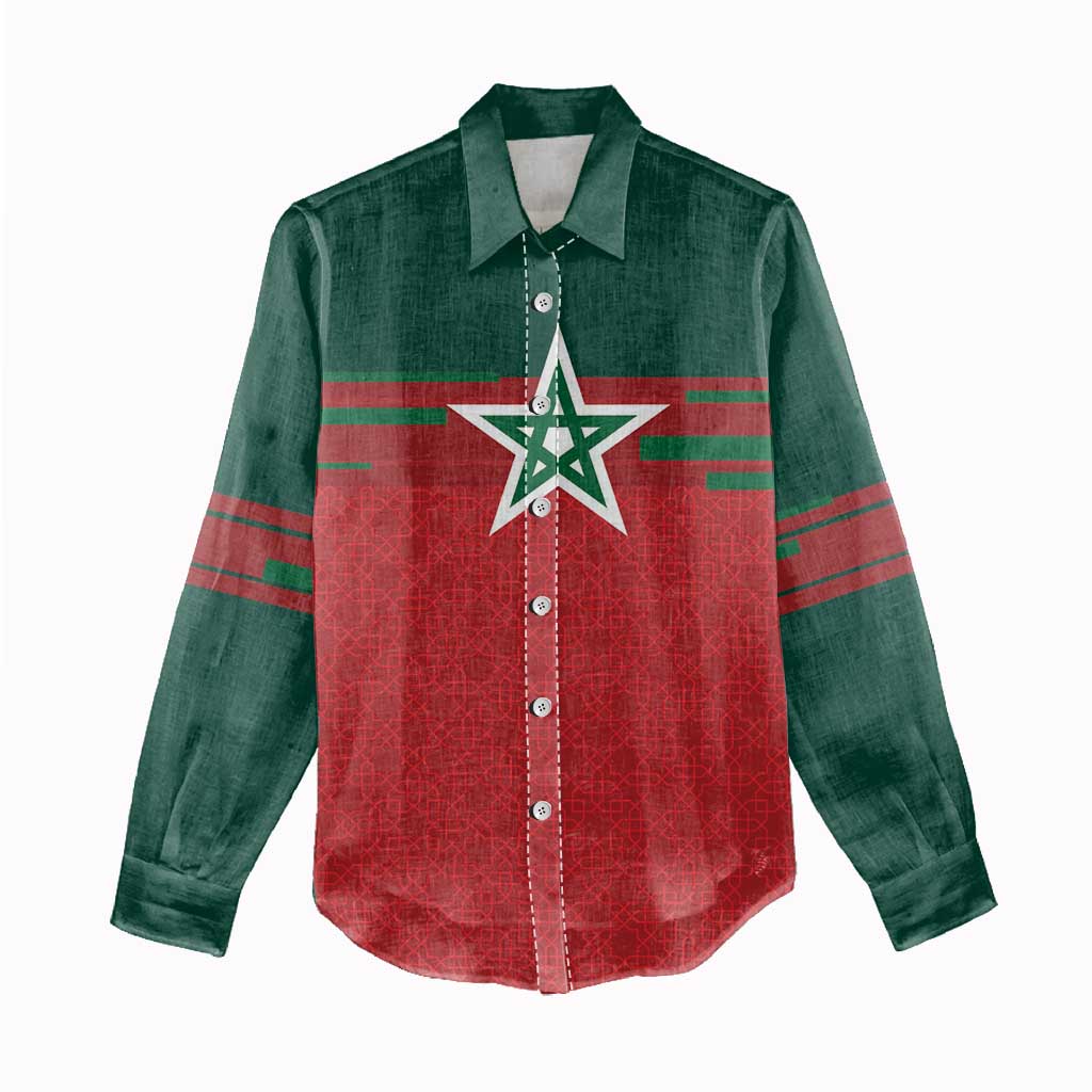 World Football 2026 Morocco Custom Women Casual Shirt African Geometric Red Pattern - African Pride