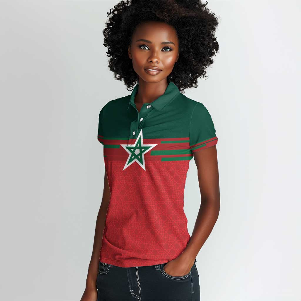 World Football 2026 Morocco Custom Women Polo Shirt African Geometric Red Pattern - African Pride