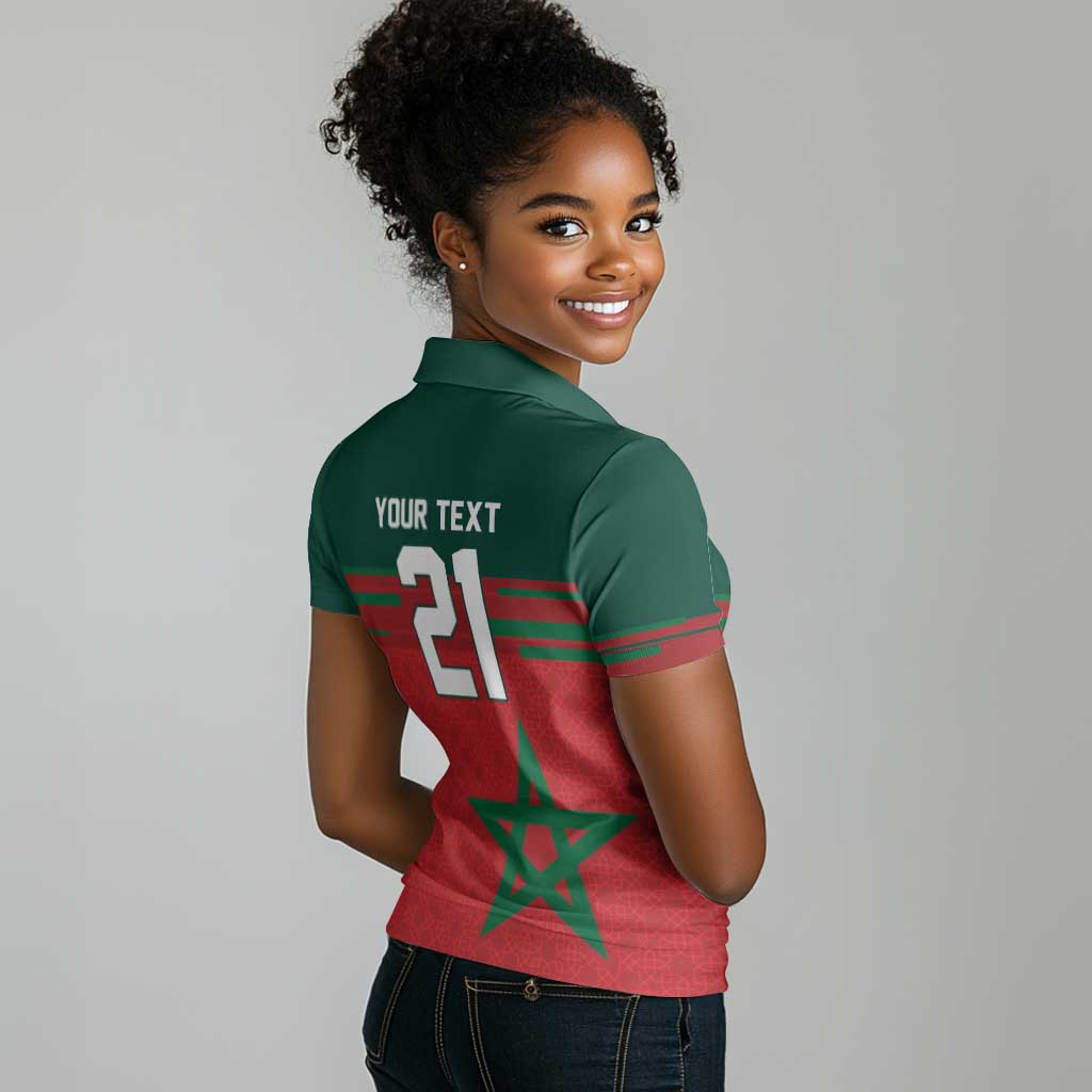 World Football 2026 Morocco Custom Women Polo Shirt African Geometric Red Pattern - African Pride