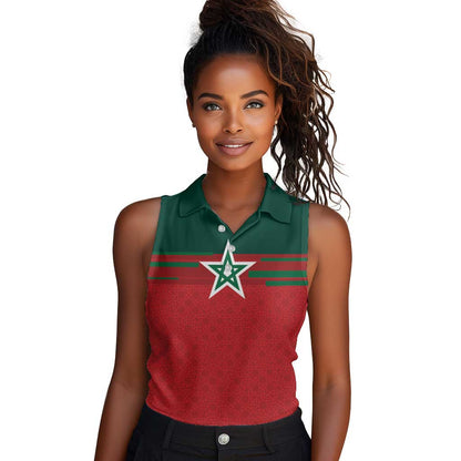 World Football 2026 Morocco Custom Women Sleeveless Polo Shirt African Geometric Red Pattern - African Pride