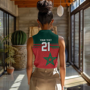 World Football 2026 Morocco Custom Women Sleeveless Polo Shirt African Geometric Red Pattern - African Pride