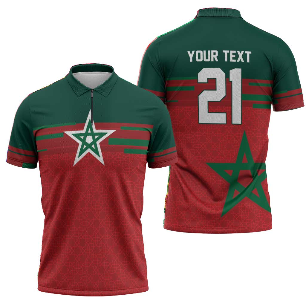 World Football 2026 Morocco Custom Zipper Polo Shirt African Geometric Red Pattern - African Pride