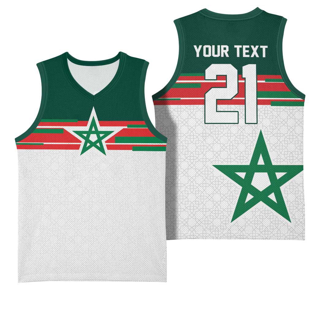 World Football 2026 Morocco Custom Basketball Jersey African Geometric White Pattern - African Pride