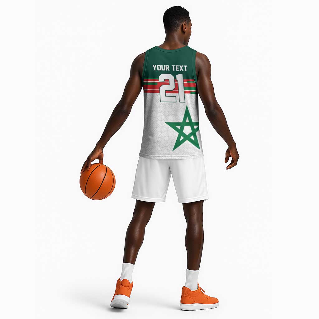World Football 2026 Morocco Custom Basketball Jersey African Geometric White Pattern - African Pride
