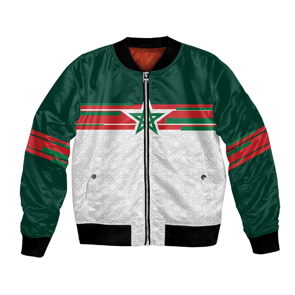 World Football 2026 Morocco Custom Bomber Jacket African Geometric White Pattern - African Pride