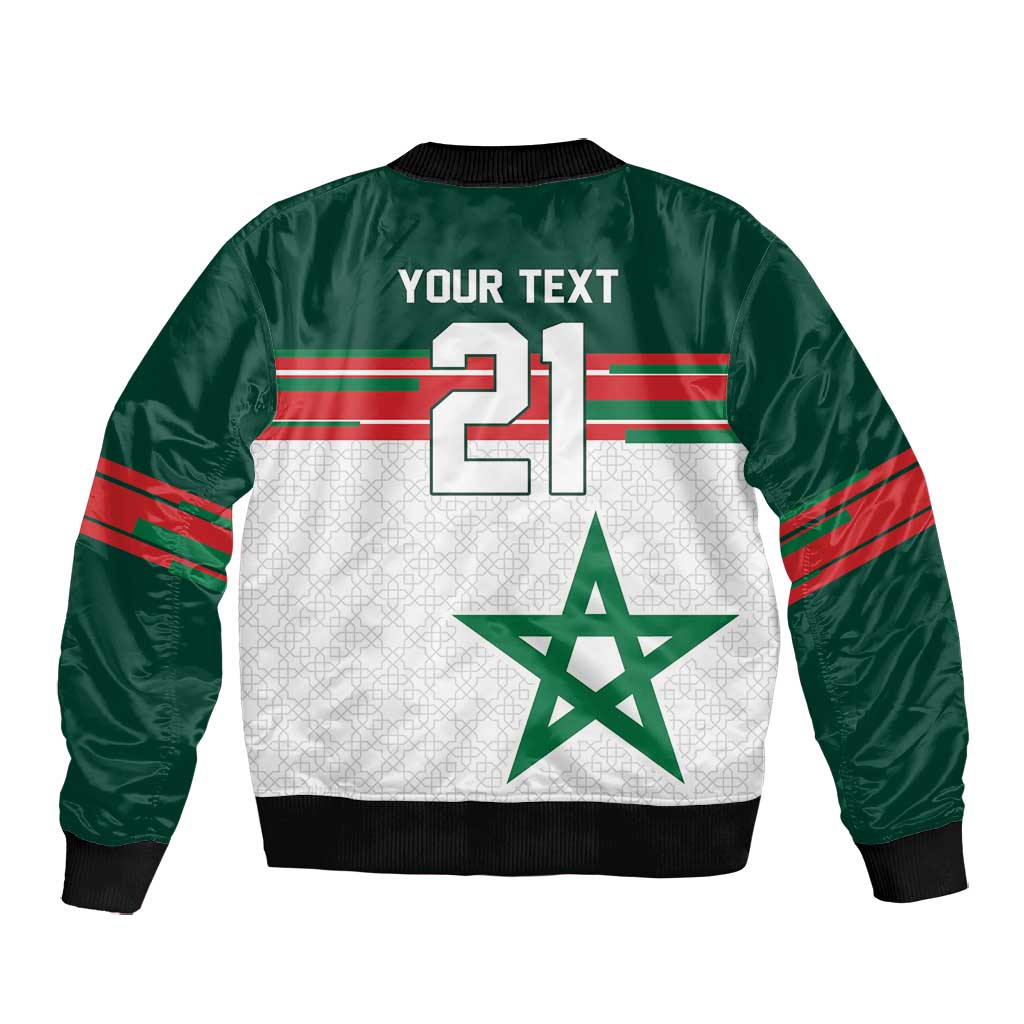 World Football 2026 Morocco Custom Bomber Jacket African Geometric White Pattern - African Pride