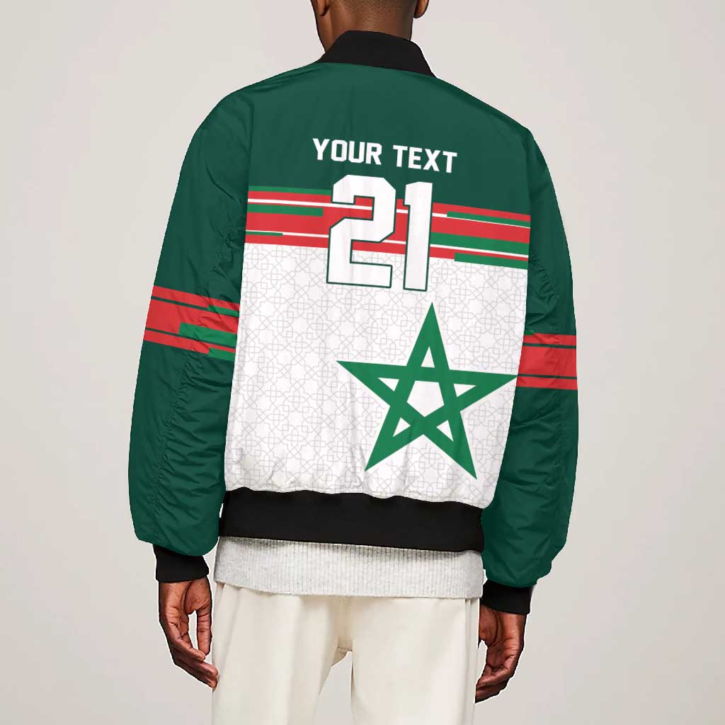 World Football 2026 Morocco Custom Bomber Jacket African Geometric White Pattern - African Pride