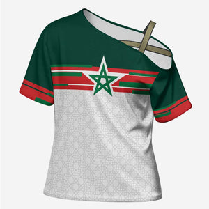 World Football 2026 Morocco Custom Cross Shoulder Shirt African Geometric White Pattern - African Pride